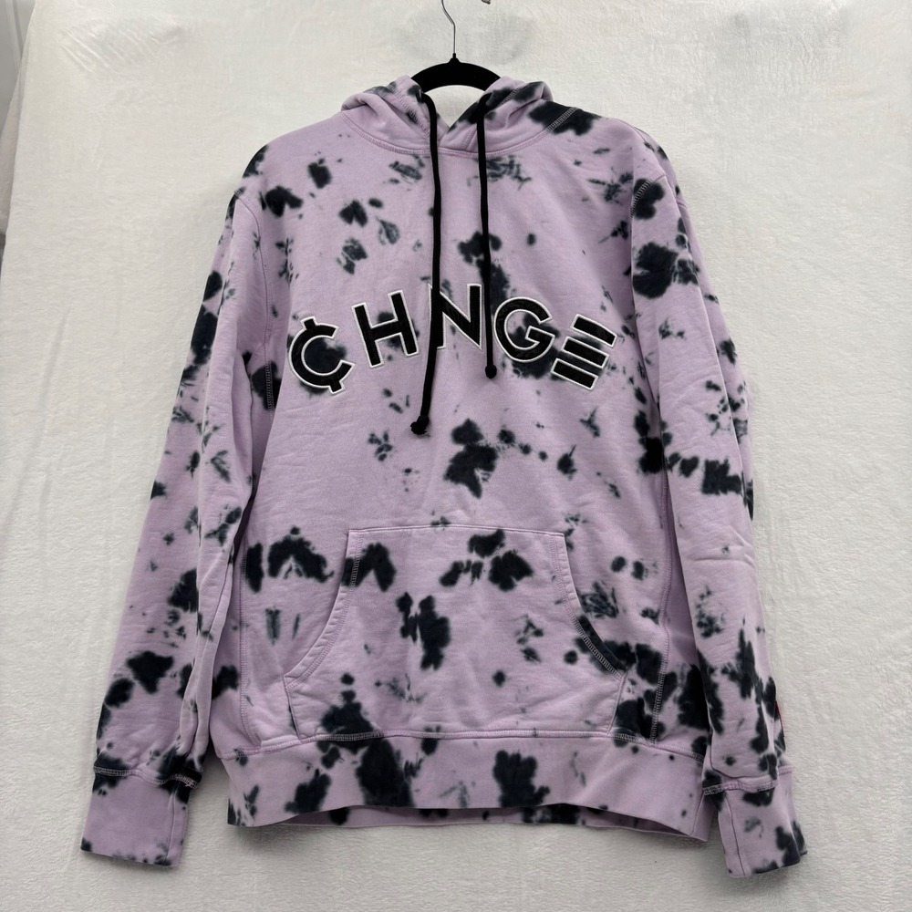 CHNGE Violet Splotch Tie Die University Hoodie Sweatshirt Large Organic‎ Cotton
